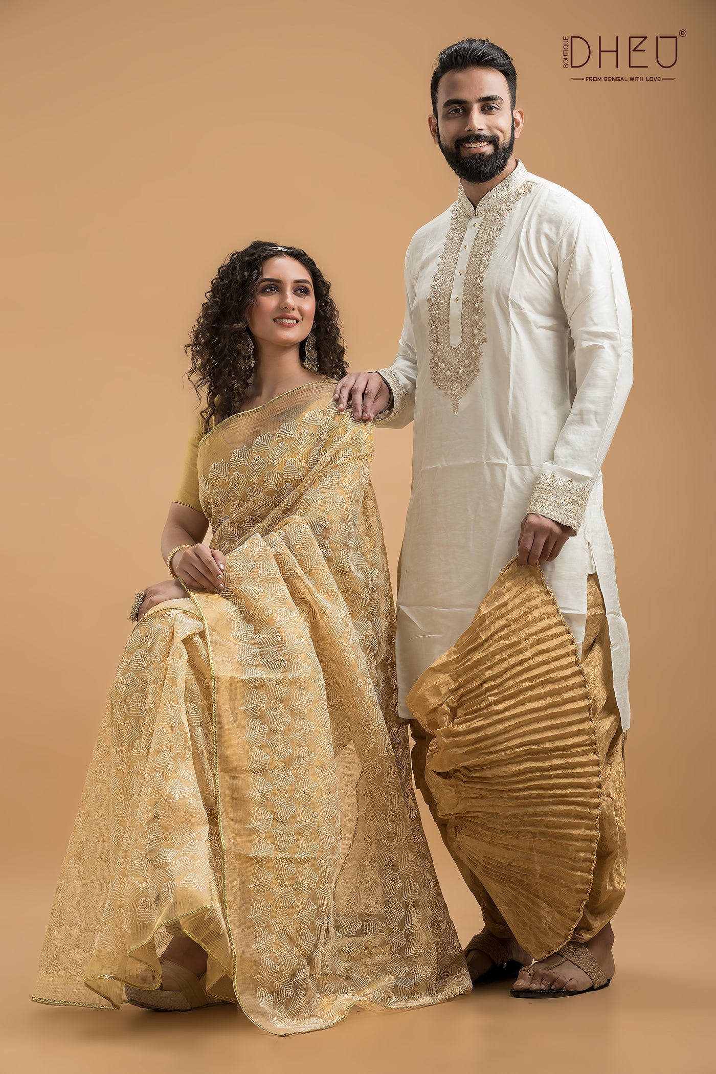 Designer Saree & Kurta Couple Set