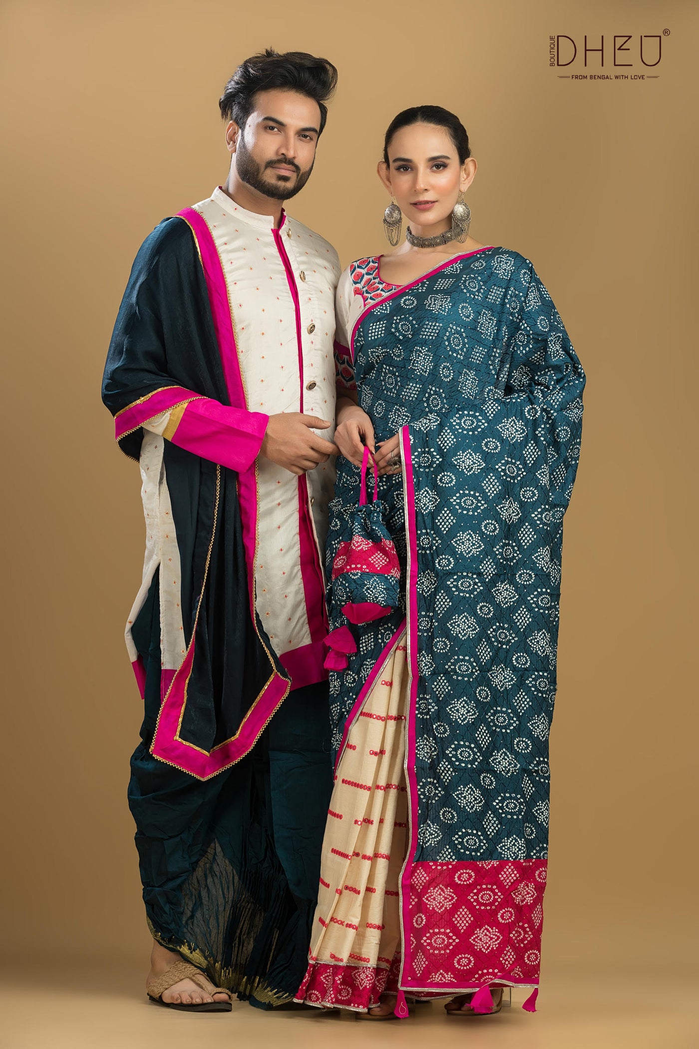 Dheu Exclusive Mekhela & Kurta Dhoti Couple Set