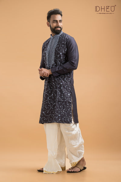 Exclusive Katan Silk Kurta & Dhoti(Optional) Set