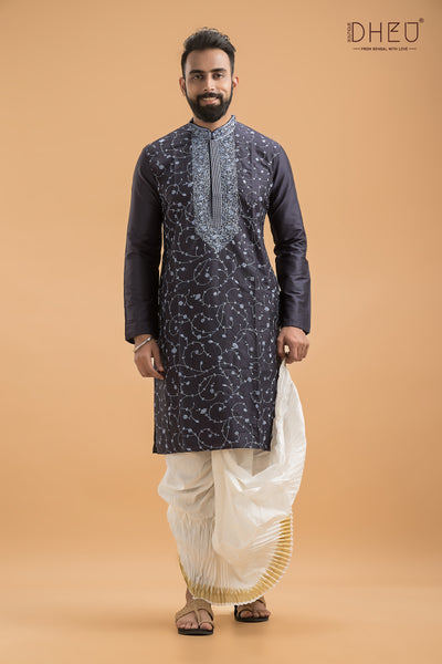 Exclusive Katan Silk Kurta & Dhoti(Optional) Set