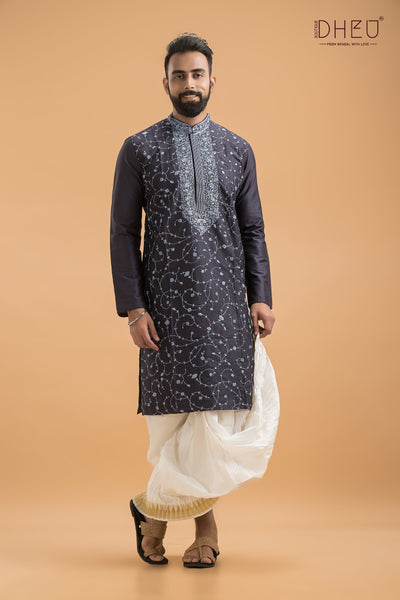 Exclusive Katan Silk Kurta & Dhoti(Optional) Set