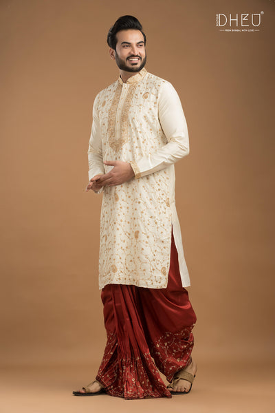 Exclusive Katan Silk Kurta & Dhoti(Optional) Set