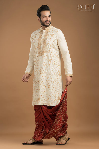 Exclusive Katan Silk Kurta & Dhoti(Optional) Set