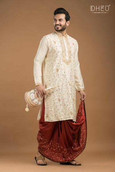 Exclusive Katan Silk Kurta & Dhoti(Optional) Set