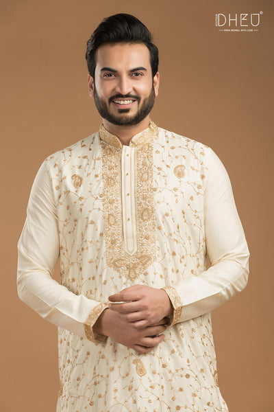 Exclusive Katan Silk Kurta & Dhoti(Optional) Set