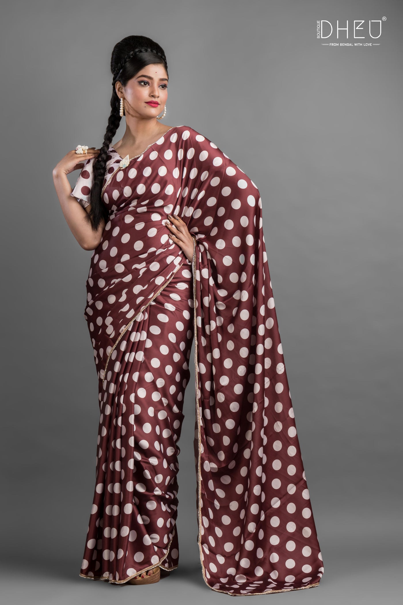 Dheu Exclusive Printed Satin Saree