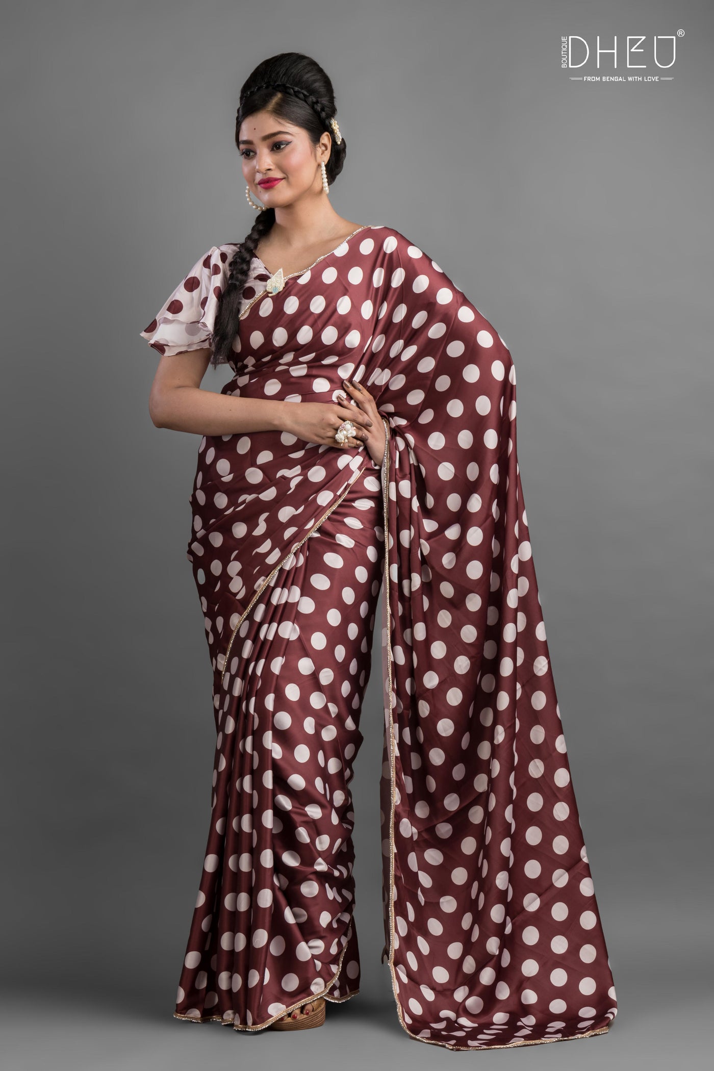 Dheu Exclusive Printed Satin Saree