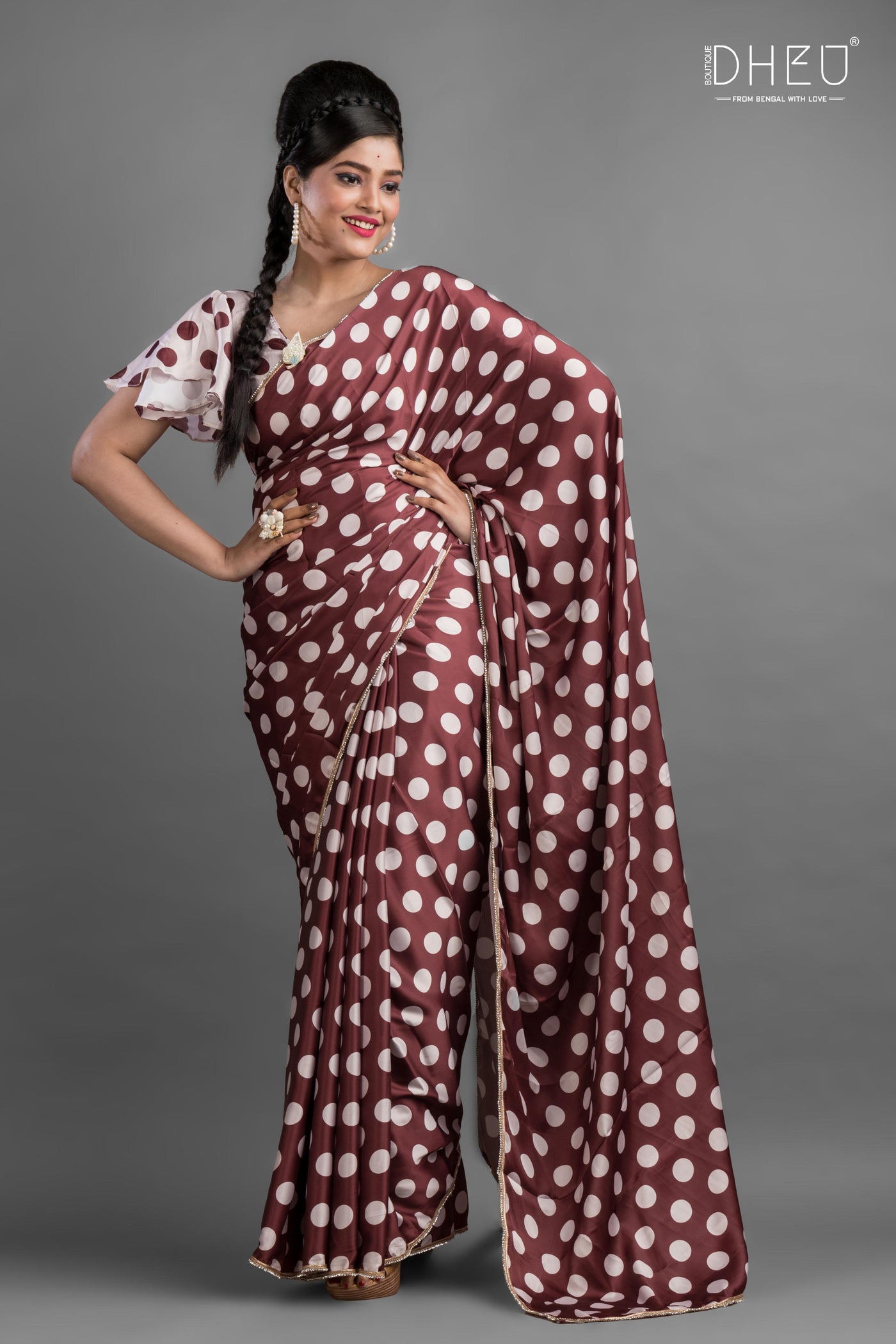 Dheu Exclusive Printed Satin Saree