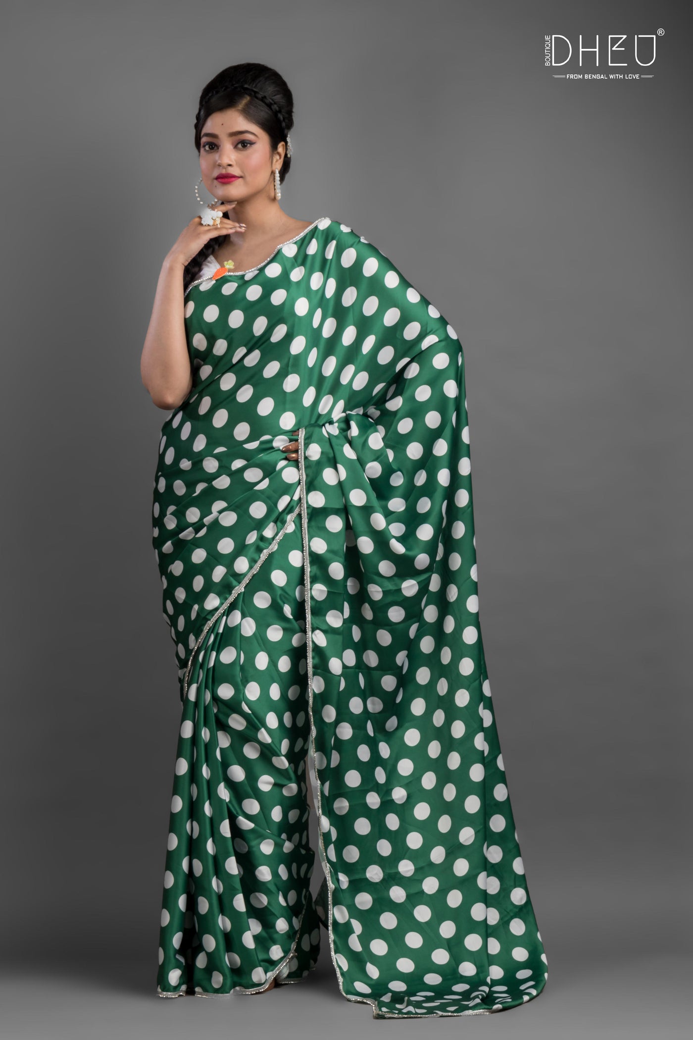 Dheu Exclusive Printed Satin Saree