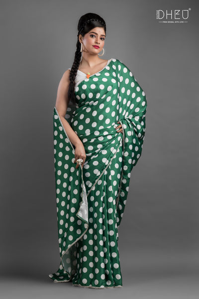 Dheu Exclusive Printed Satin Saree