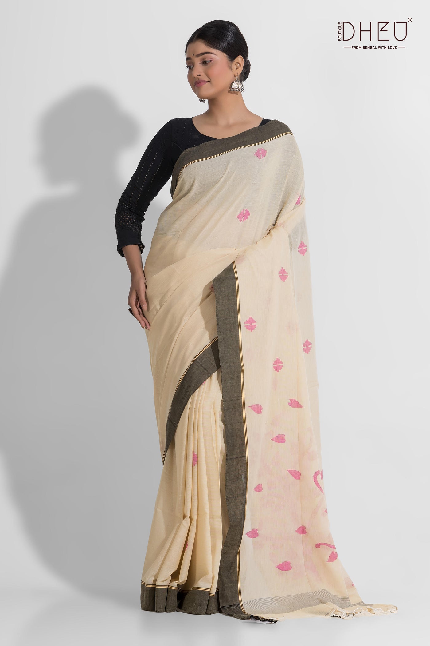 NohKaLikai - Pure Khadi Jamdani Cotton Saree