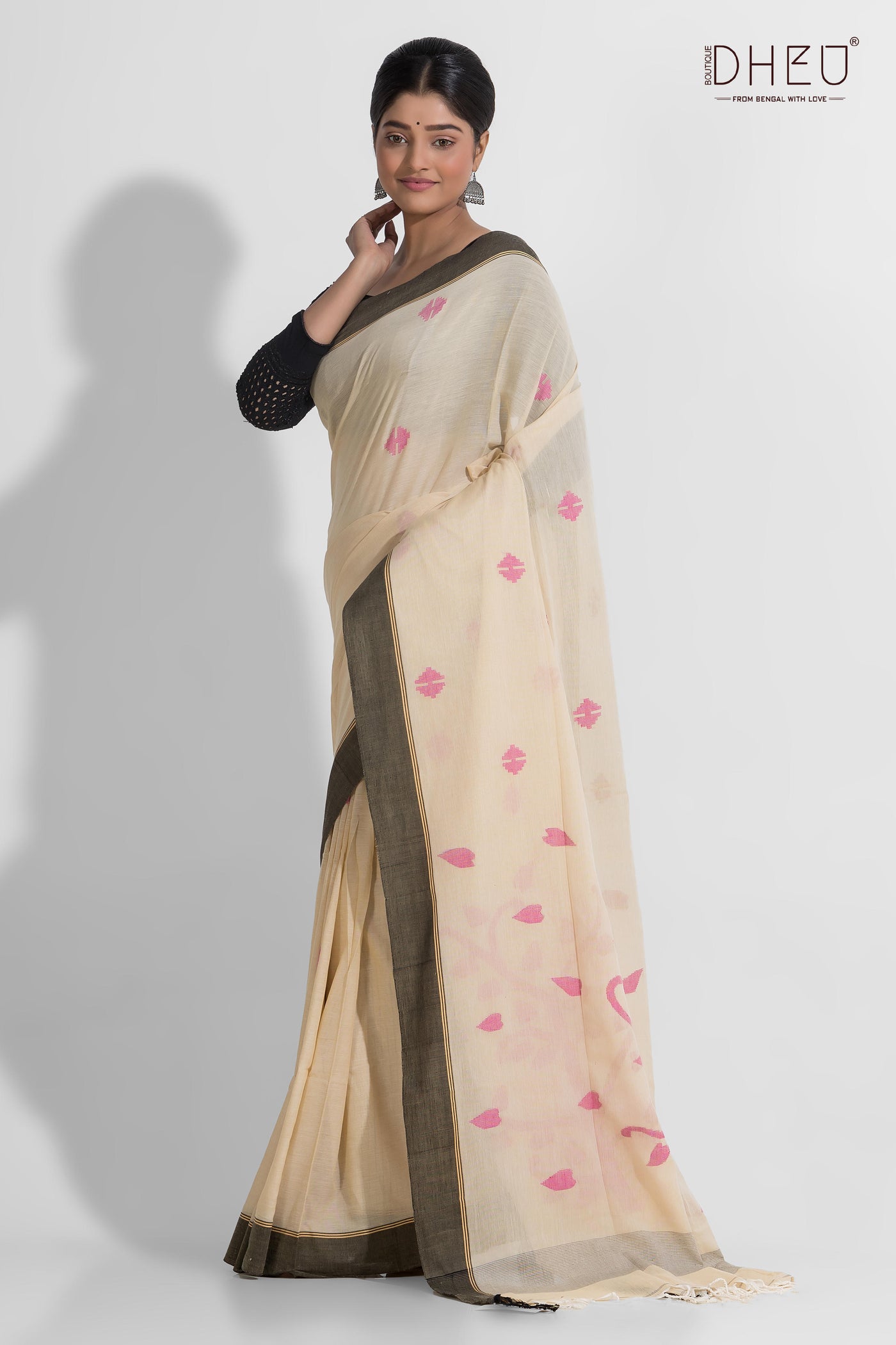 NohKaLikai - Pure Khadi Jamdani Cotton Saree