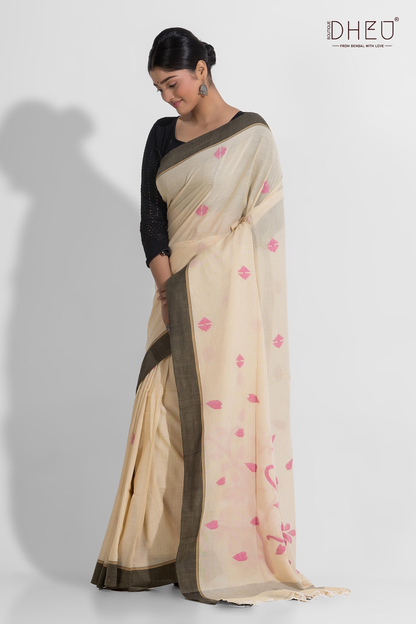 NohKaLikai - Pure Khadi Jamdani Cotton Saree