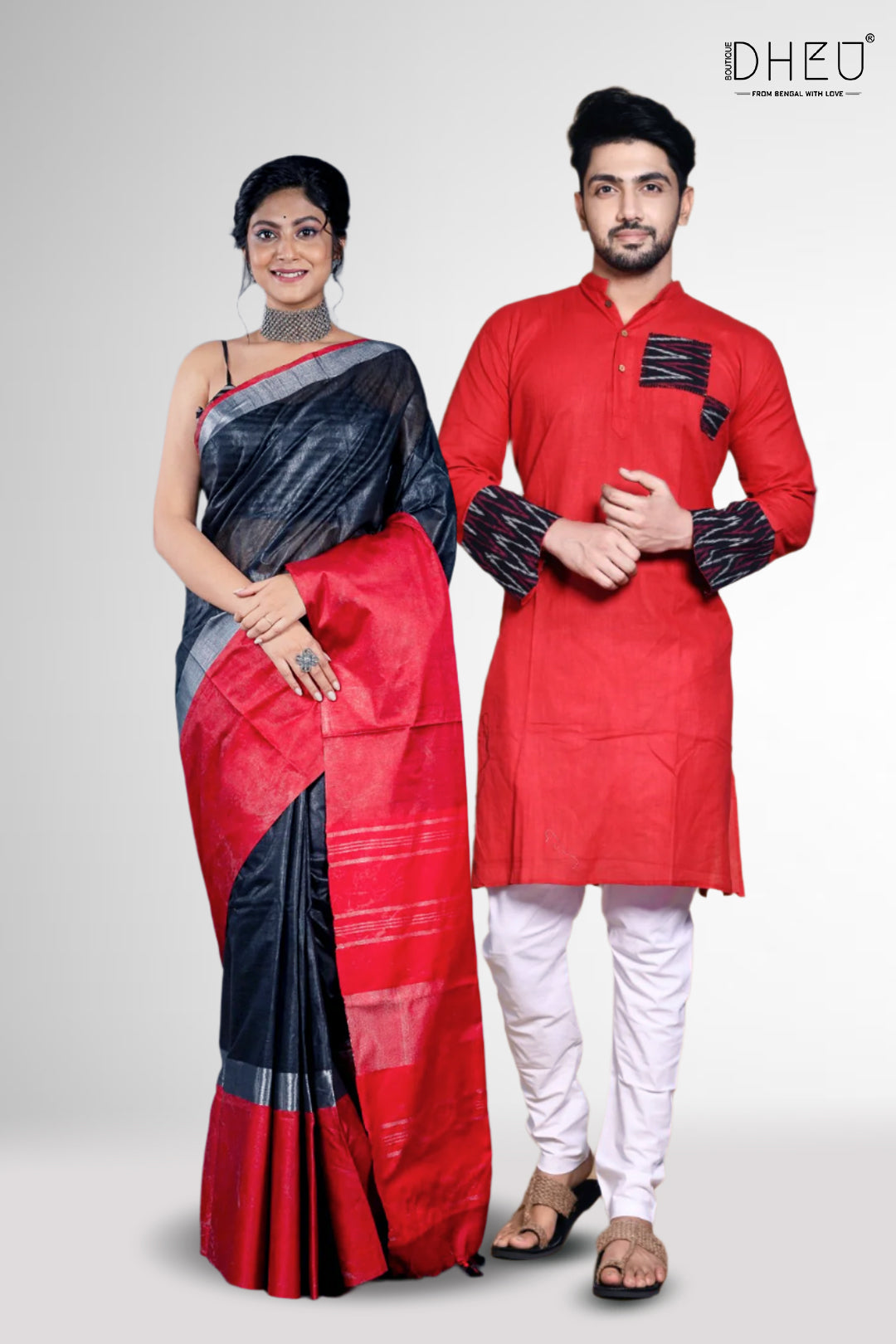 Mix & Match- Handloom Linen Saree & Kurta Couple Set