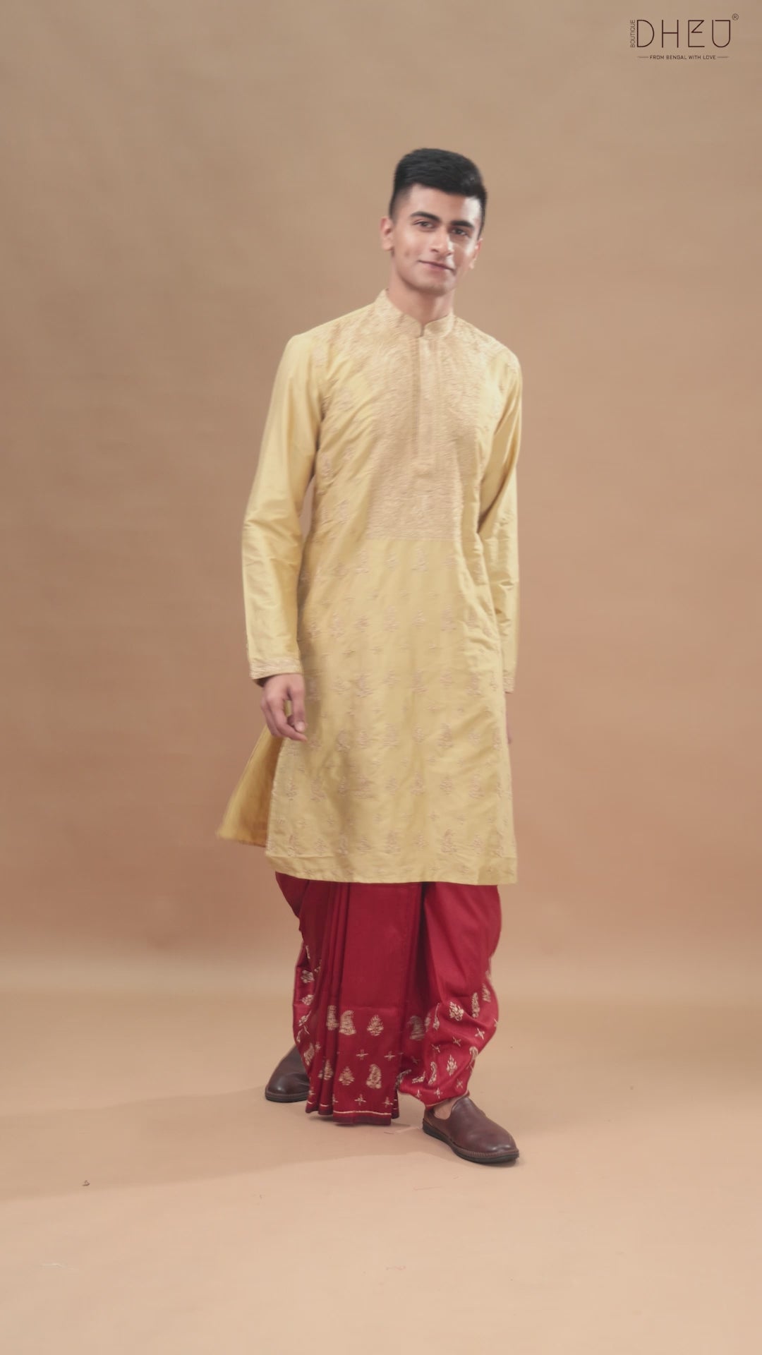 Embroidered Katan Silk Kurta & Dhoti Set