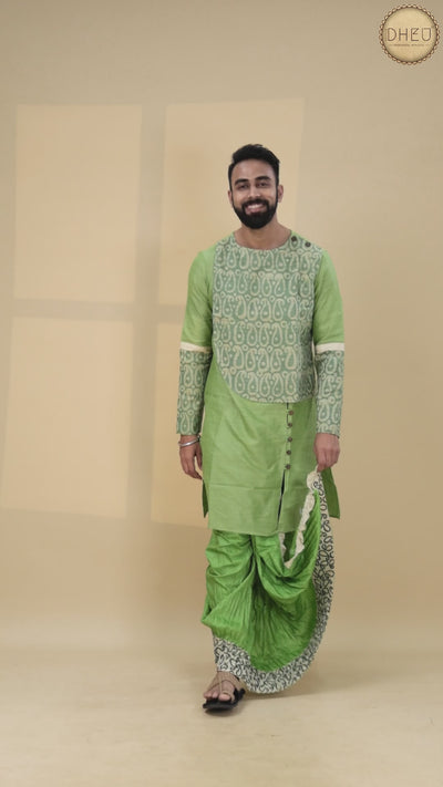 Sobuj Diper Raja- Dheu Designer Silk  Dhoti(Optional)Kurta Set