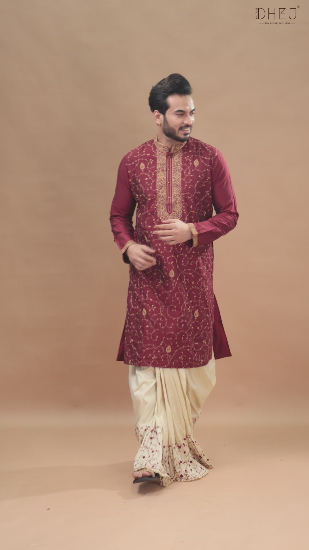 Embroidered Katan Silk Kurta & Dhoti Set