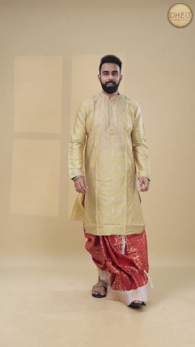 Exclusive Embroidered Katan Silk Kurta & Dhoti(Optional) Set