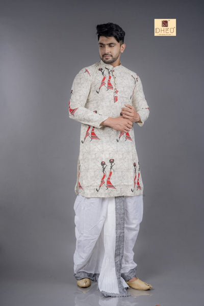 Sophisticate grey kurta with designer white grey dhoti only at dheu.in