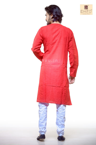 Red Cotton  Kurta for Men