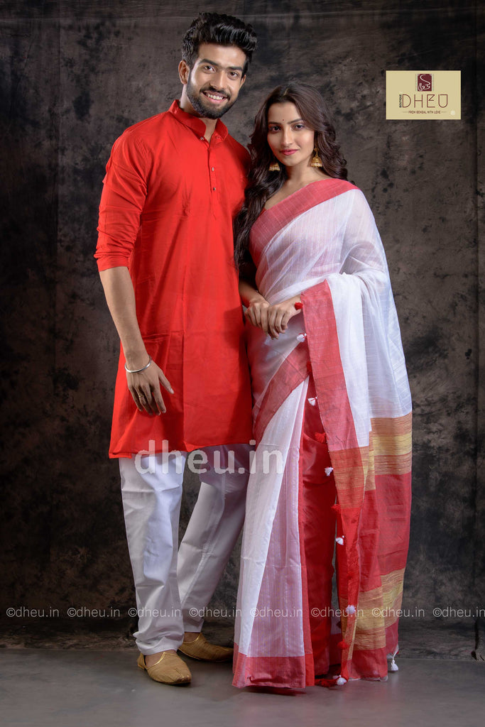 Aishwaria Pink Couple Dress Silk Saree & Kurta – Archittam Fashion