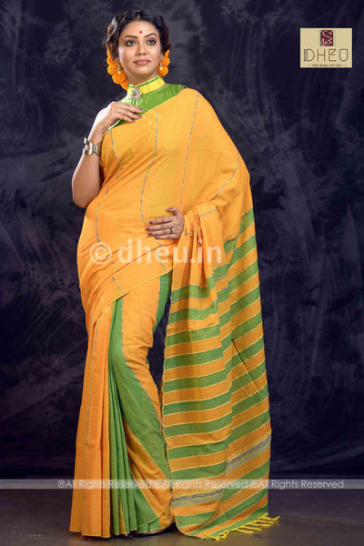 Yeppy Yellow- Handloom Pure Cotton Saree-Kurta Couple Set - Boutique Dheu