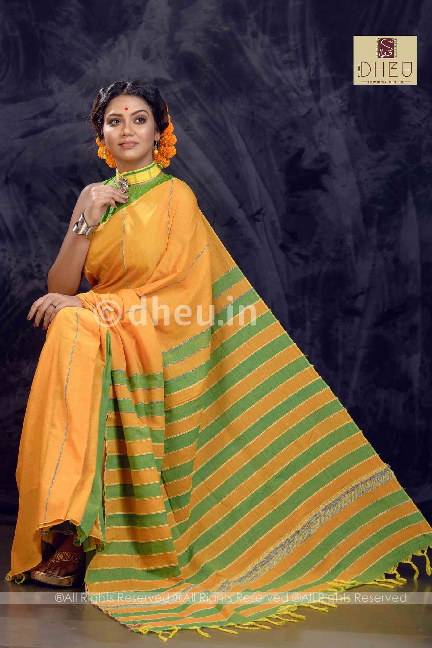 Yeppy Yellow- Handloom Pure Cotton Saree-Kurta Couple Set - Boutique Dheu