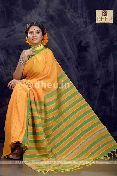 Yeppy Yellow- Handloom Pure Cotton Saree-Kurta Couple Set - Boutique Dheu