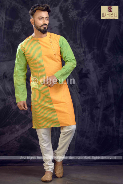 Yeppy Yellow- Handloom Pure Cotton Saree-Kurta Couple Set - Boutique Dheu