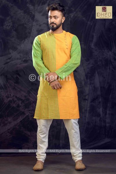 Yeppy Yellow- Handloom Pure Cotton Saree-Kurta Couple Set - Boutique Dheu