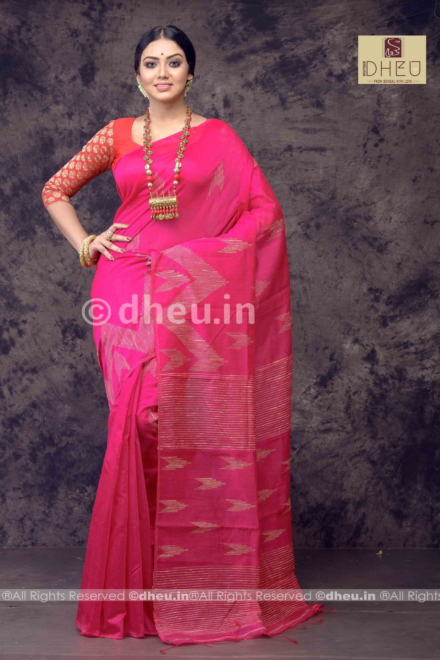 Pink Handloom Silk Cotton Ghicha weaving - Boutique Dheu