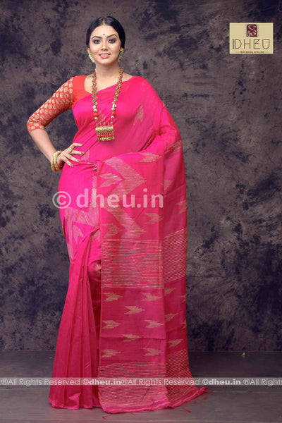 Pink Handloom Silk Cotton Ghicha weaving - Boutique Dheu