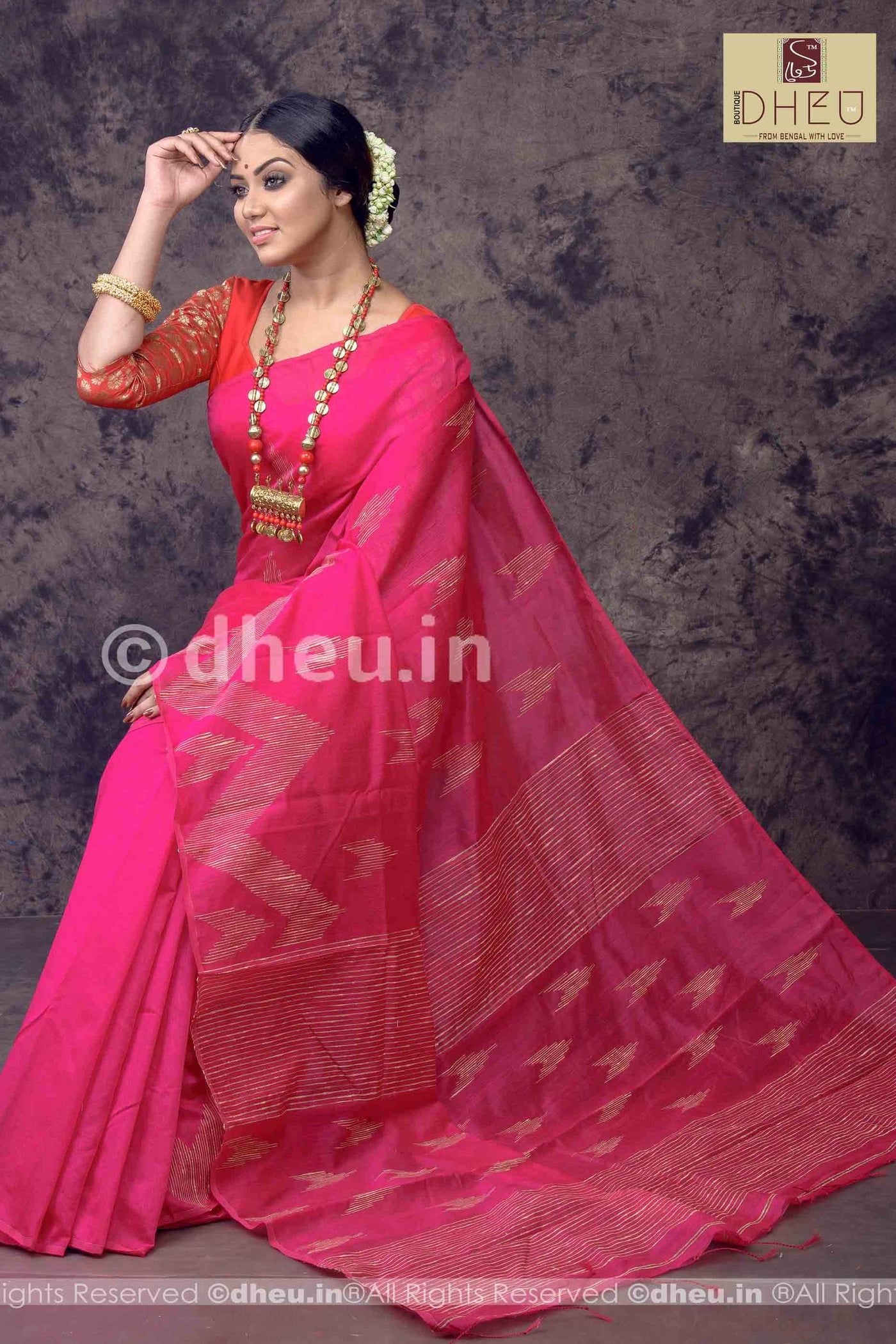 Pink Handloom Silk Cotton Ghicha weaving - Boutique Dheu